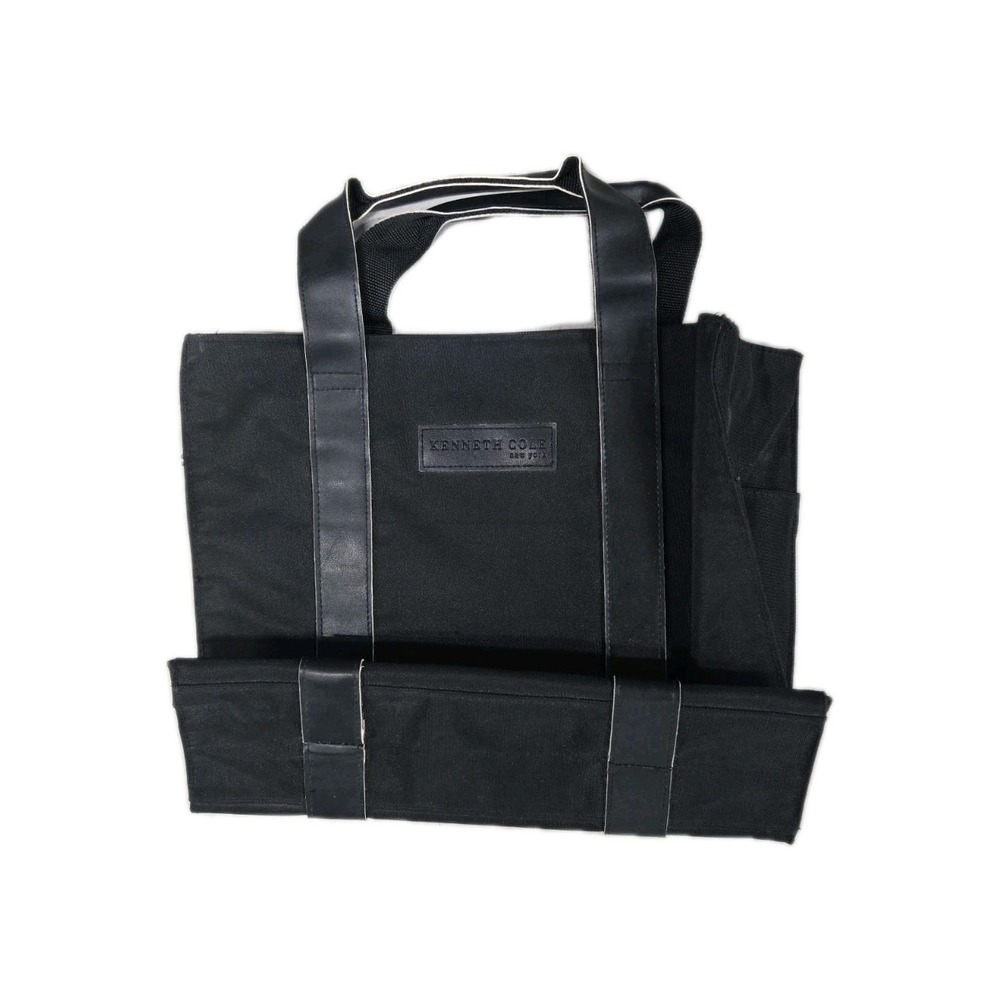 Kenneth‎ Cole New York Black Tote Bag Zip Top Work Travel Nylon Canvas